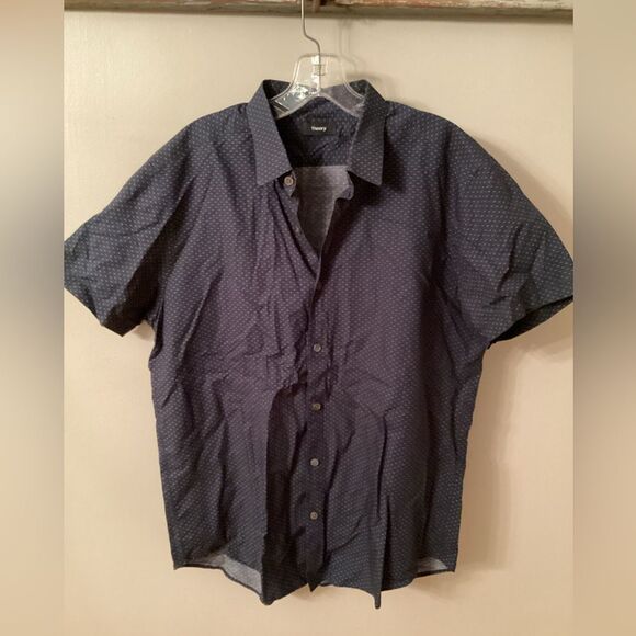 THEORY MENS LARGE DARK BLUE COTTON SHIRT - Picture 2 of 7